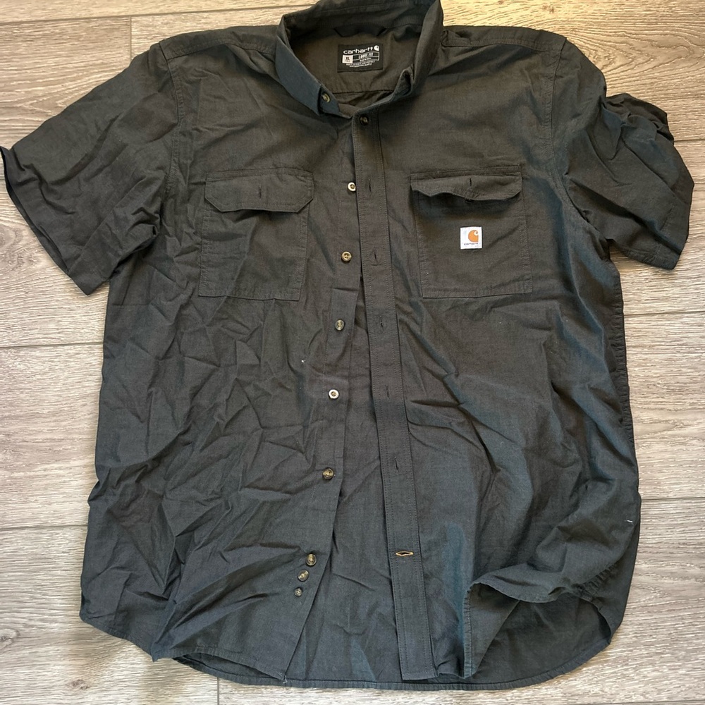 Carhartt Force Sun Defender Mens XL Short Sleeve Chambray Work Shirt Gray
